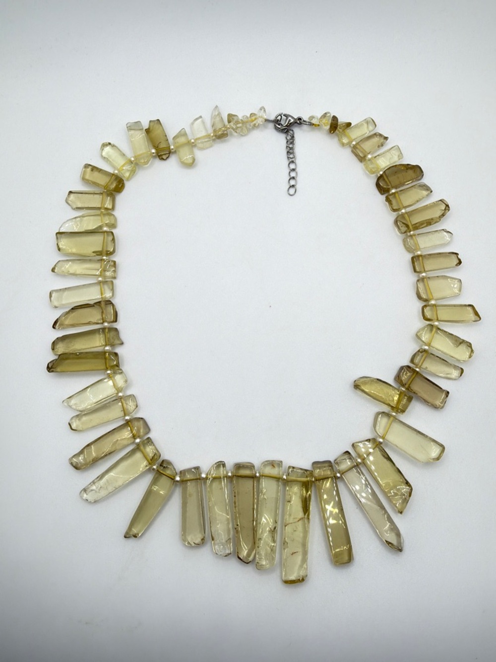 18" w/‎ 1.5" ext CITRINE and faux pearl beaded statement necklace!